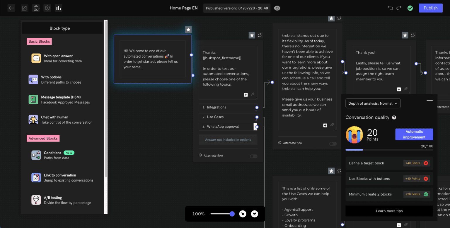 Easily create conversations in our Drag & Drop